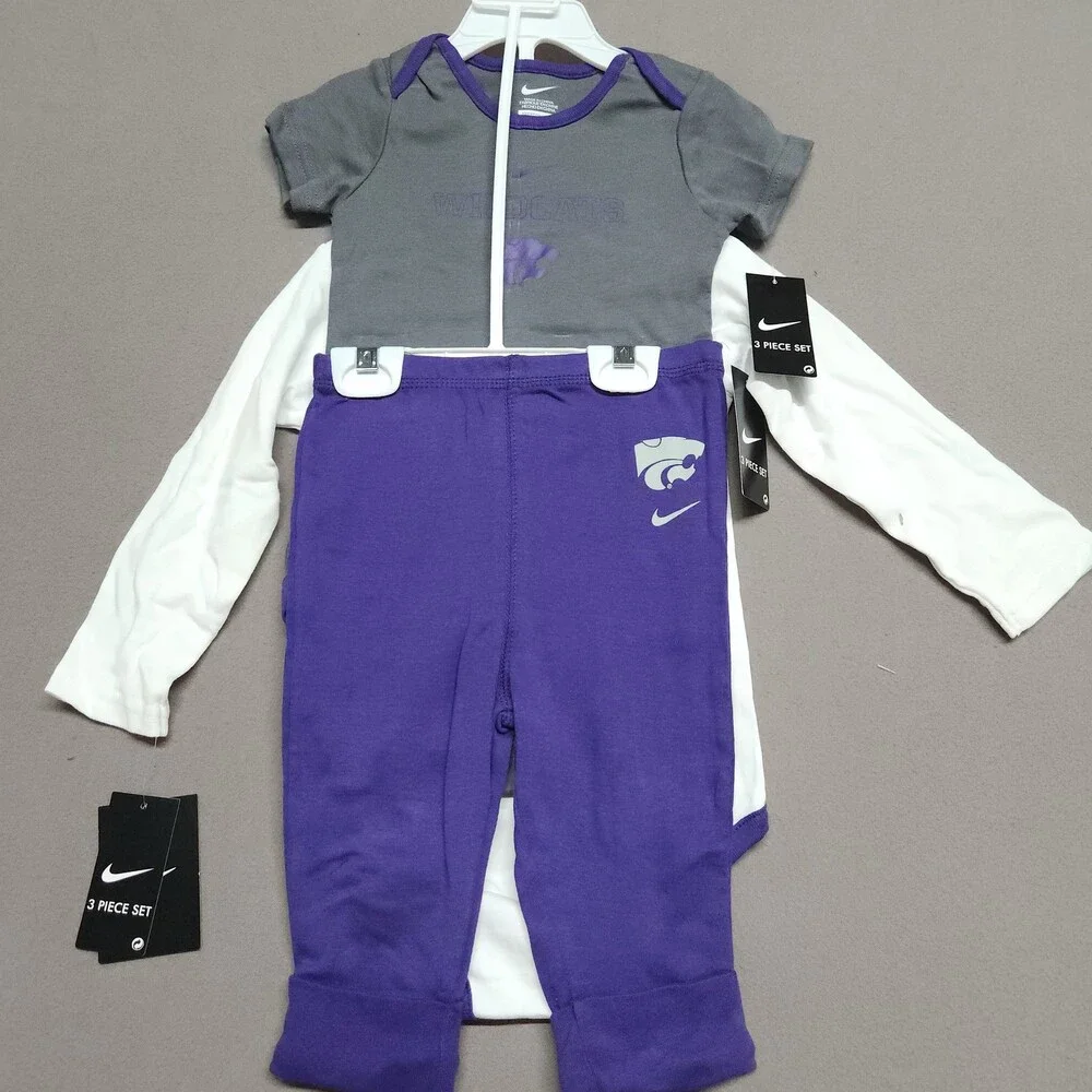 Nike Kansas State Wildcats 3 Piece Infant Bodysuit Pants Set 24M Gray Purple 148